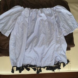 off the shoulder striped top with tassle